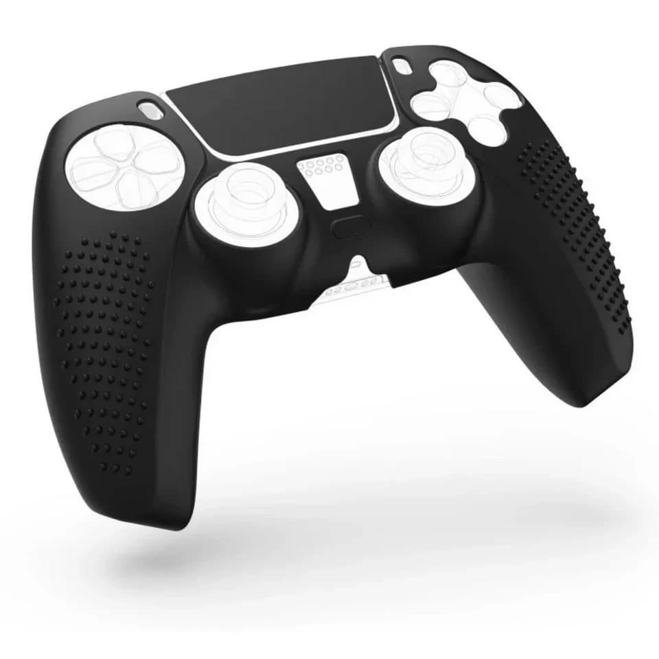 Hama Konsolen-Tasche Silikon Grip Skin Schwarz für Sony PS5 Controller, Schutz-Hülle Cover Case Gel Anti Rutsch Ergonomisch Schutz Pad Folie