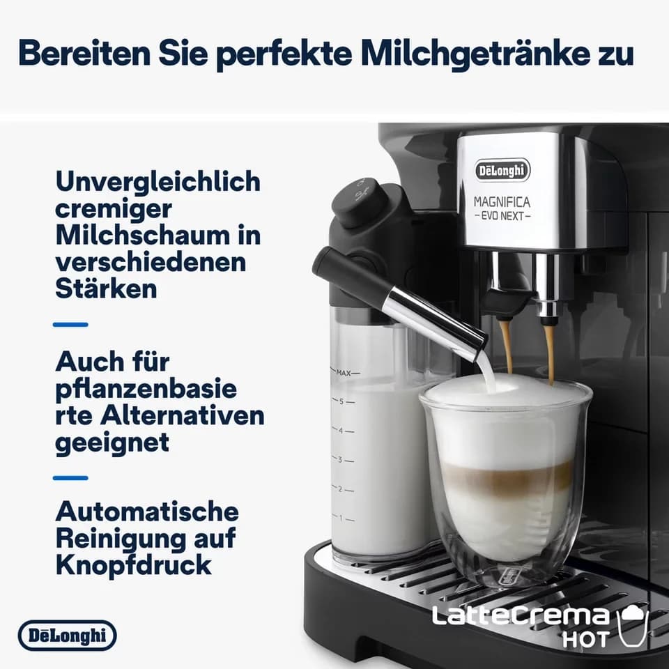 De'Longhi Kaffeevollautomat Magnifica Evo Next ECAM310.60.GB, Barista-Genuss per Touch, grau, MyLatteFunktion, 3 Benutzerprofile, LatteCrema Milchsystem, 10 Rezepte - Thumbnail 4