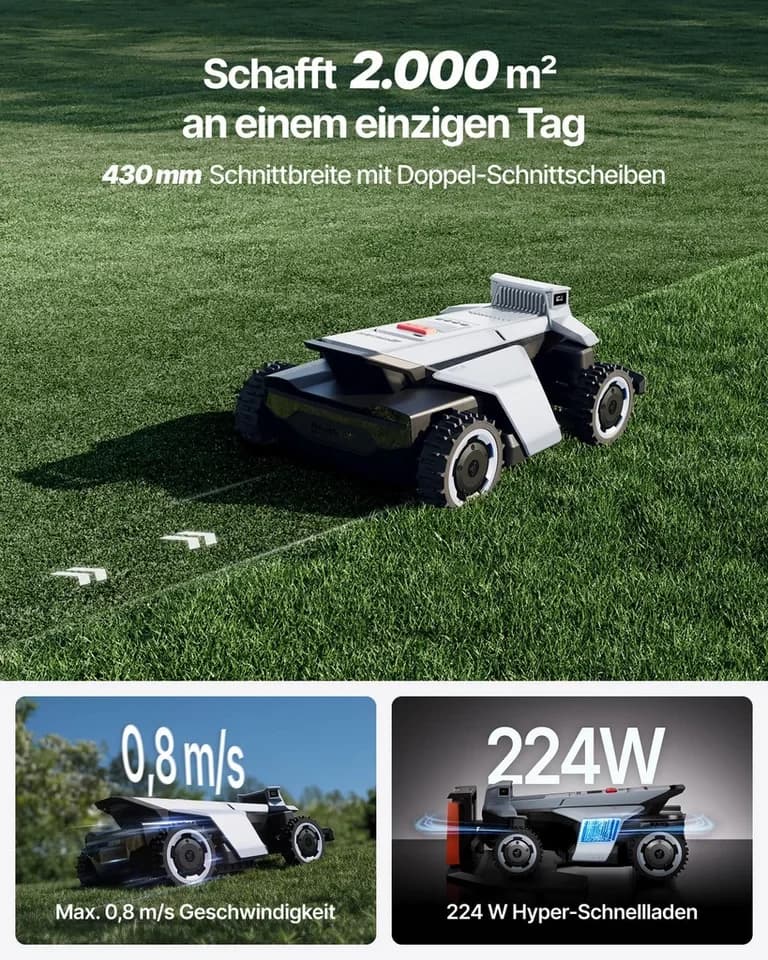 NAVIMOW Rasenmähroboter Segway X420 Mähroboter ohne Begrenzungskabel, bis 2000 m² Rasenfläche, (1-St., Zero-Turn AWD für 84 % Steigungen, NRTK+360° Vision), All-Terrain-Rasenmäher Roboter, Keine RTK-Basisstation - Thumbnail 4