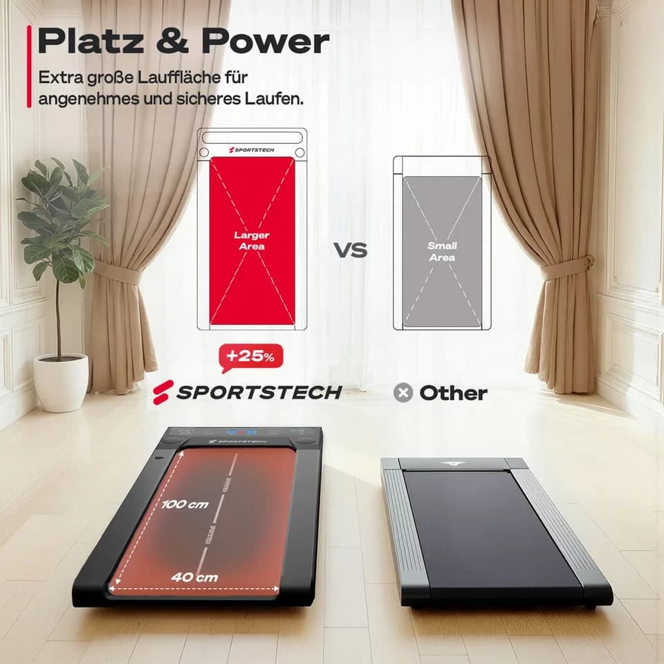 Sportstech Laufband sWalk, bis 8 km/h, Steigung 7,5%, Trainingsprogramme, LED Tempolicht - Thumbnail 8