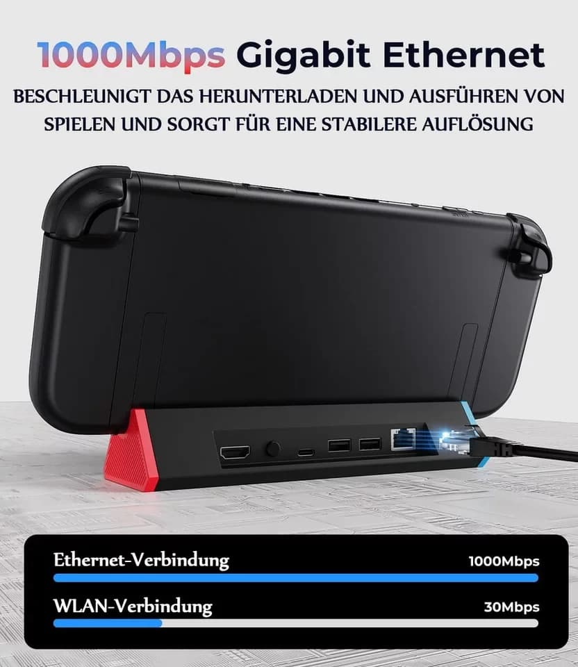 TUWENA Tragbare Switch 2 Dockingstation, 1000 Mbit Ethernet-Adapter, LAN-Dock Zubehör Nintendo (Ladestation mit 4K 120 Hz HDMI/Typ C/USB 3.0) - Thumbnail 3