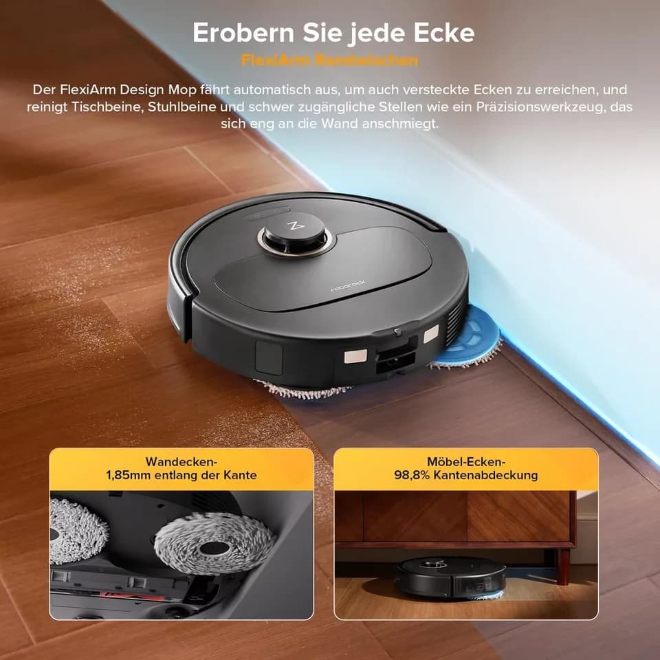 Roborock Saugroboter Qrevo S5V, FlexiArm Mopp(Upgrade von Qrevo/S7 Pro Ultra), 60 W, 12000Pa Saugkraft, 100% Haar-Entfernungsrate, 0% Verhedderung, Multifunktionales Dock, Reactive Tech-Hindernisvermeidung, PreciSense-LiDAR-Navigation - Thumbnail 5