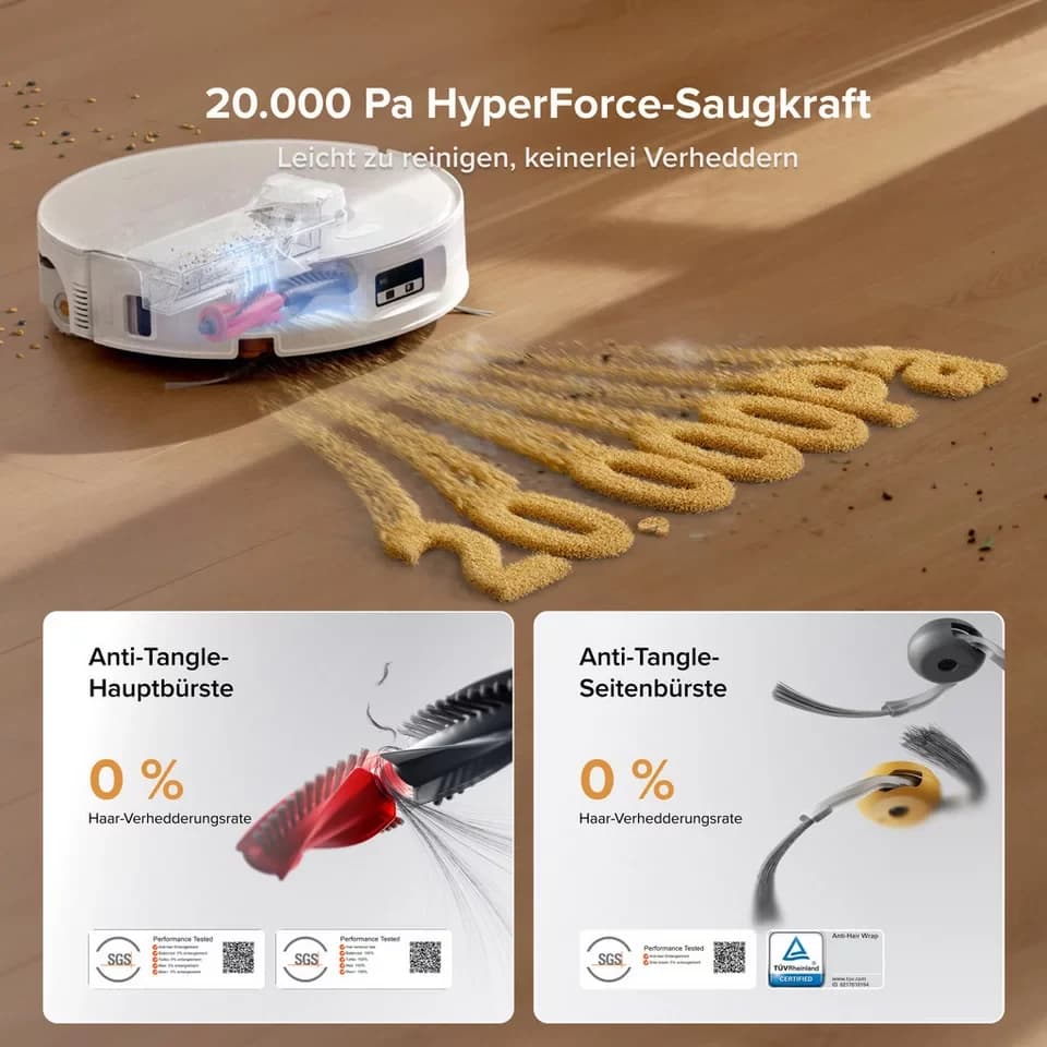 Roborock Saugroboter Qrevo Curv 2 FlowX, White, 65 W, mit Beutel, Automatische Teppichschutz‑Walzenklappe - Thumbnail 4