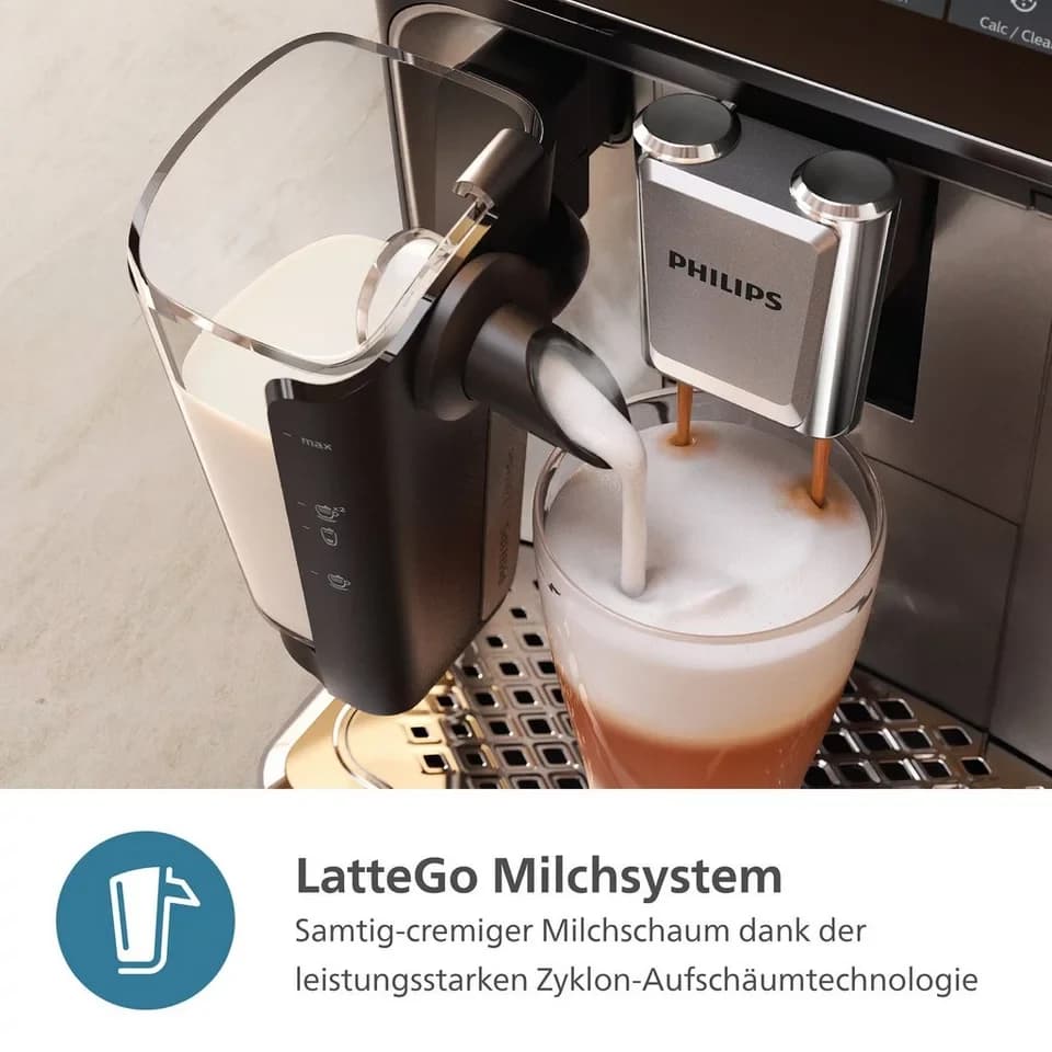 Philips Kaffeevollautomat EP3343/50 3300 Series, 6 Getränke (heiß oder eisgekühlt), LatteGo-Milchsystem, SilentBrew Technologie - Thumbnail 5
