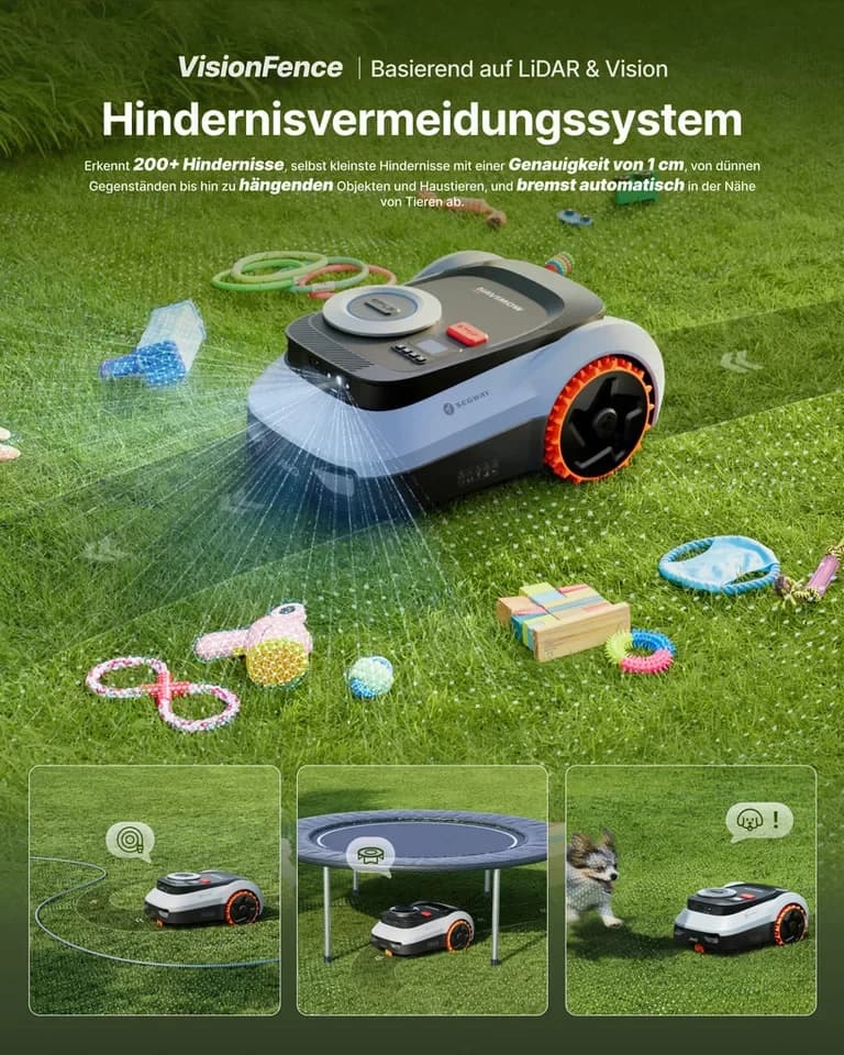 NAVIMOW Rasenmähroboter Segway i210/i220 LiDAR Pro Mähroboter ohne Begrenzungskabel, bis 1000 m² Rasenfläche, (1-St., Xero-Turn AWD für 55 % Steigungen, Auto-Kartierung), mit Garage M, LiDAR+Vision+NRTK Tri-Fusion-Positionierung - Thumbnail 6