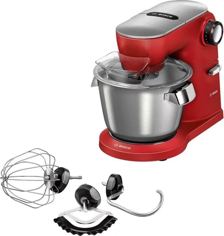 BOSCH Küchenmaschine Serie 8 MUM9A66R00, Gratis Set VeggieLove Plus MUZ9VLP1, 1600 W, 5,5 l Schüssel, Knethaken/Rühr-/Silikonbesen spülmaschinenfest, rot/silber - Thumbnail 2