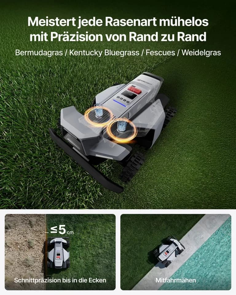 NAVIMOW Rasenmähroboter Segway X420 Mähroboter ohne Begrenzungskabel, bis 2000 m² Rasenfläche, (1-St., Zero-Turn AWD für 84 % Steigungen, NRTK+360° Vision), All-Terrain-Rasenmäher Roboter, Keine RTK-Basisstation - Thumbnail 5