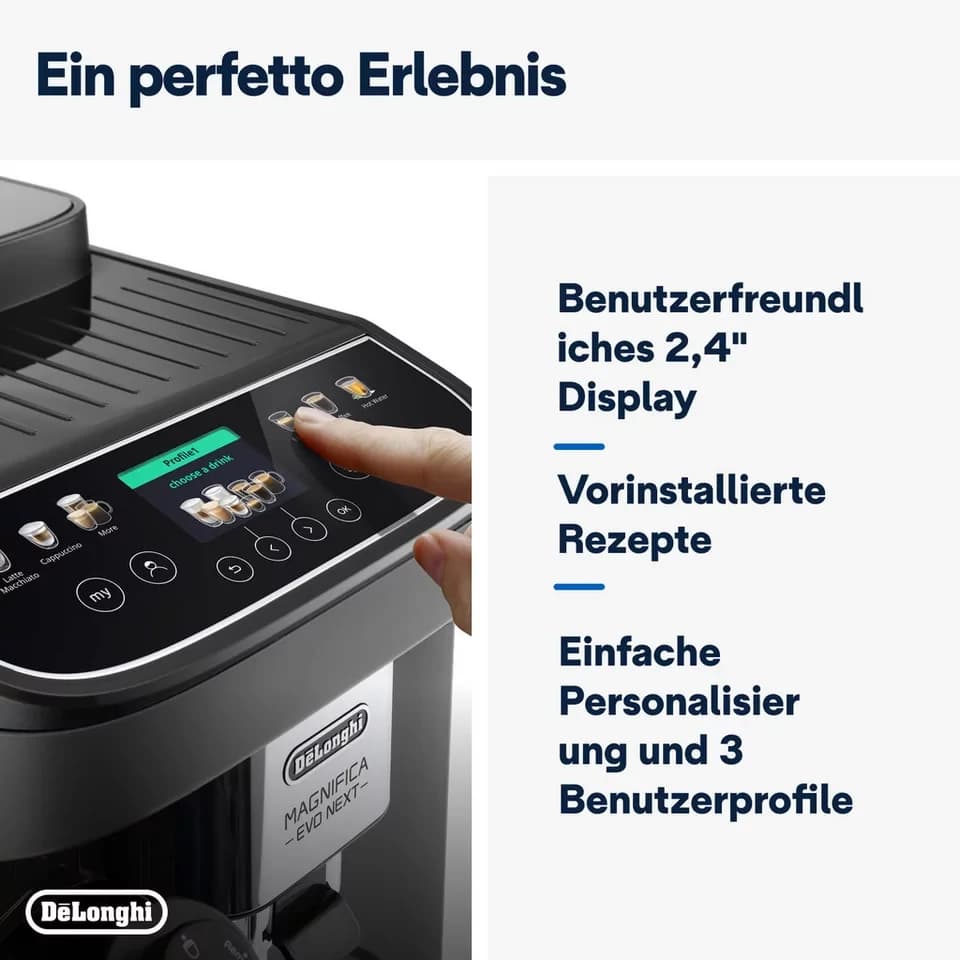 De'Longhi Kaffeevollautomat Magnifica Evo Next ECAM310.60.GB, Barista-Genuss per Touch, grau, MyLatteFunktion, 3 Benutzerprofile, LatteCrema Milchsystem, 10 Rezepte - Thumbnail 6