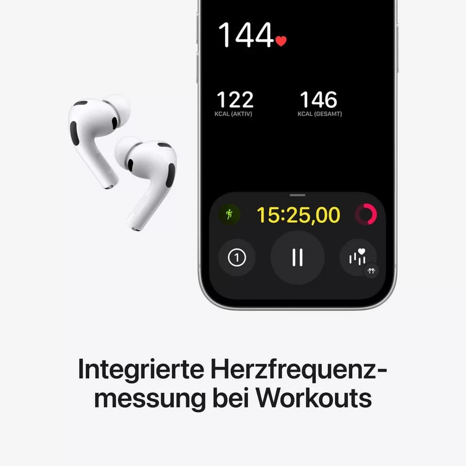 Apple AirPods Pro 3 wireless In-Ear-Kopfhörer (Active Noise Cancelling (ANC), Transparenzmodus, True Wireless, kompatibel mit Siri, Siri, Bluetooth) - Thumbnail 4