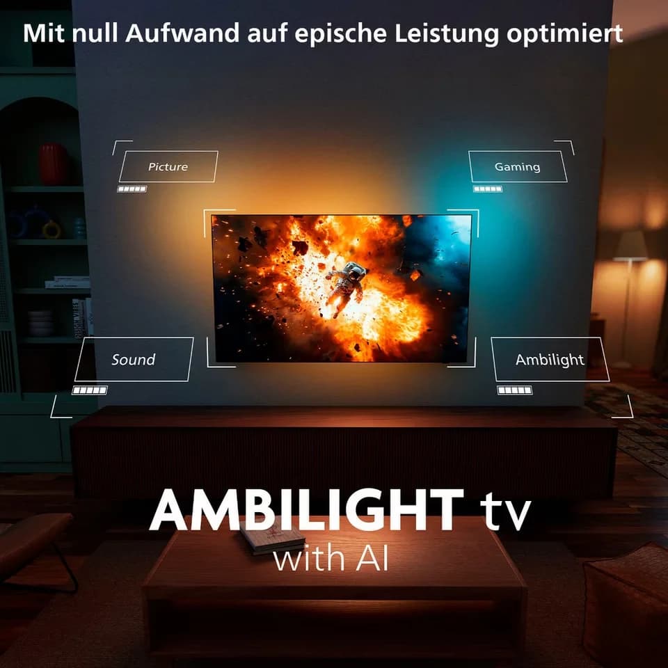 Philips 55OLED910/12 OLED-Fernseher (139 cm/55 Zoll, 4K Ultra HD, Smart-TV, Google TV, Ambilight, P5 AI, Bowers & Wilkins, Dolby Vision, Google TV, Gaming) - Thumbnail 7