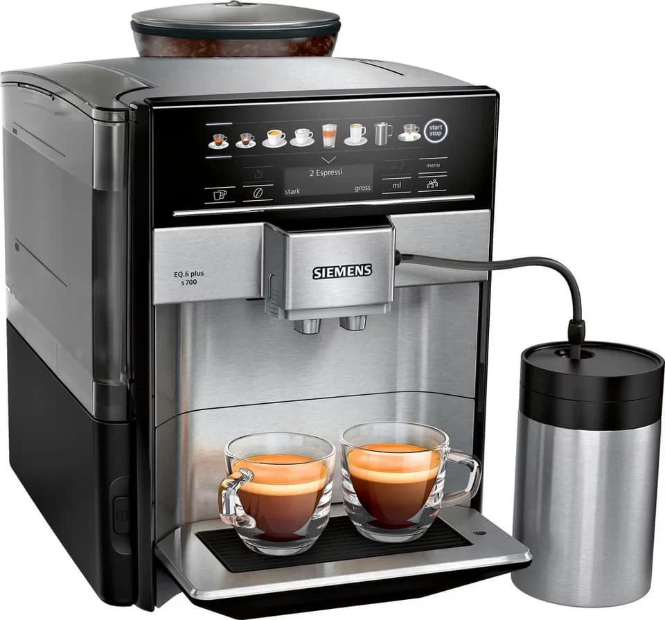SIEMENS Kaffeevollautomat EQ6 plus s700 TE657M03DE, viele Kaffeespezialitäten, Doppeltassenfunk, Edelstahl-Milchbehälter, automatische Dampfreinigung, edelstahl