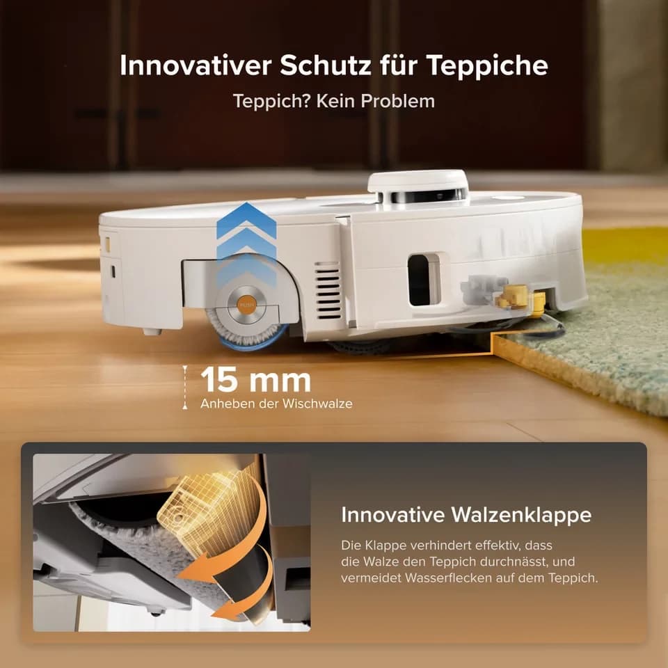 Roborock Saugroboter Qrevo Curv 2 FlowX, White, 65 W, mit Beutel, Automatische Teppichschutz‑Walzenklappe - Thumbnail 8