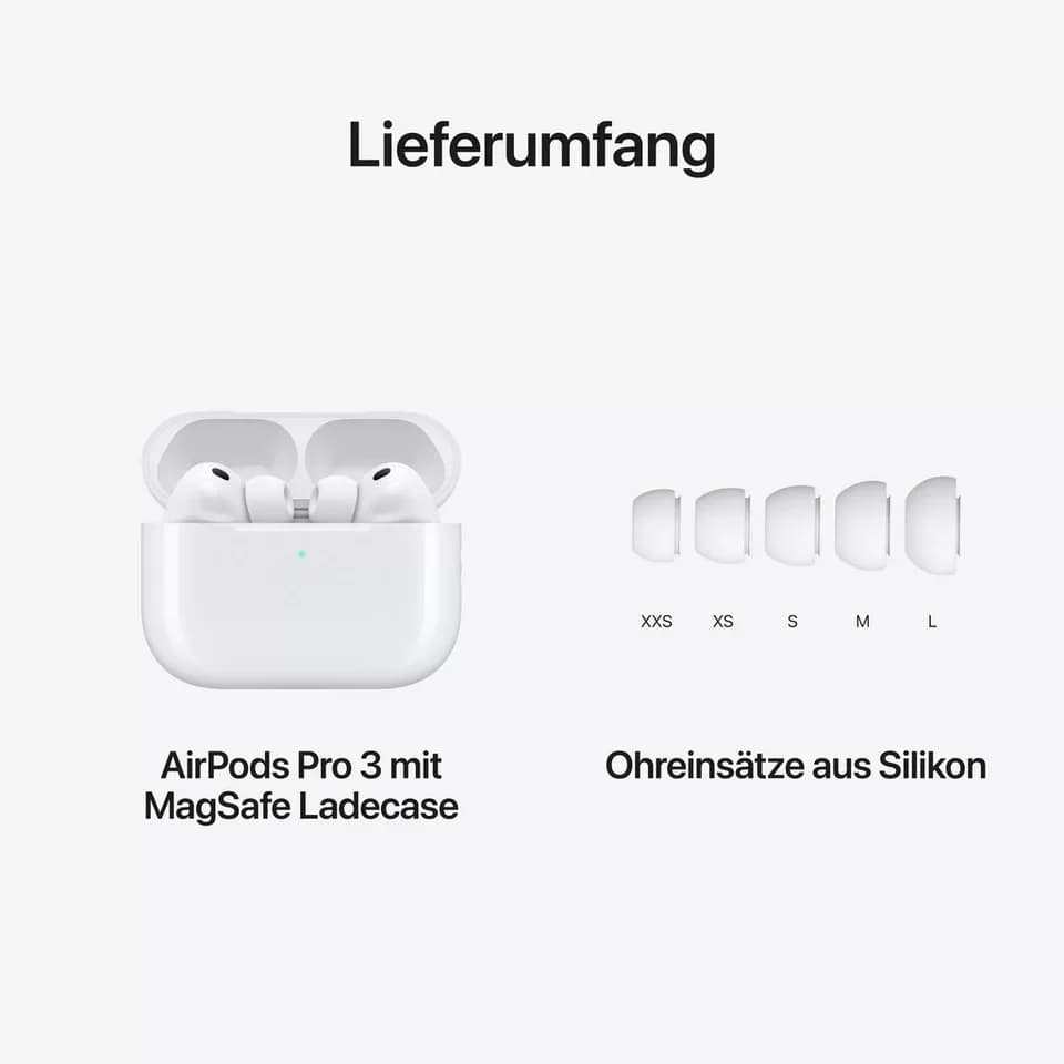 Apple AirPods Pro 3 wireless In-Ear-Kopfhörer (Active Noise Cancelling (ANC), Transparenzmodus, True Wireless, kompatibel mit Siri, Siri, Bluetooth) - Thumbnail 9