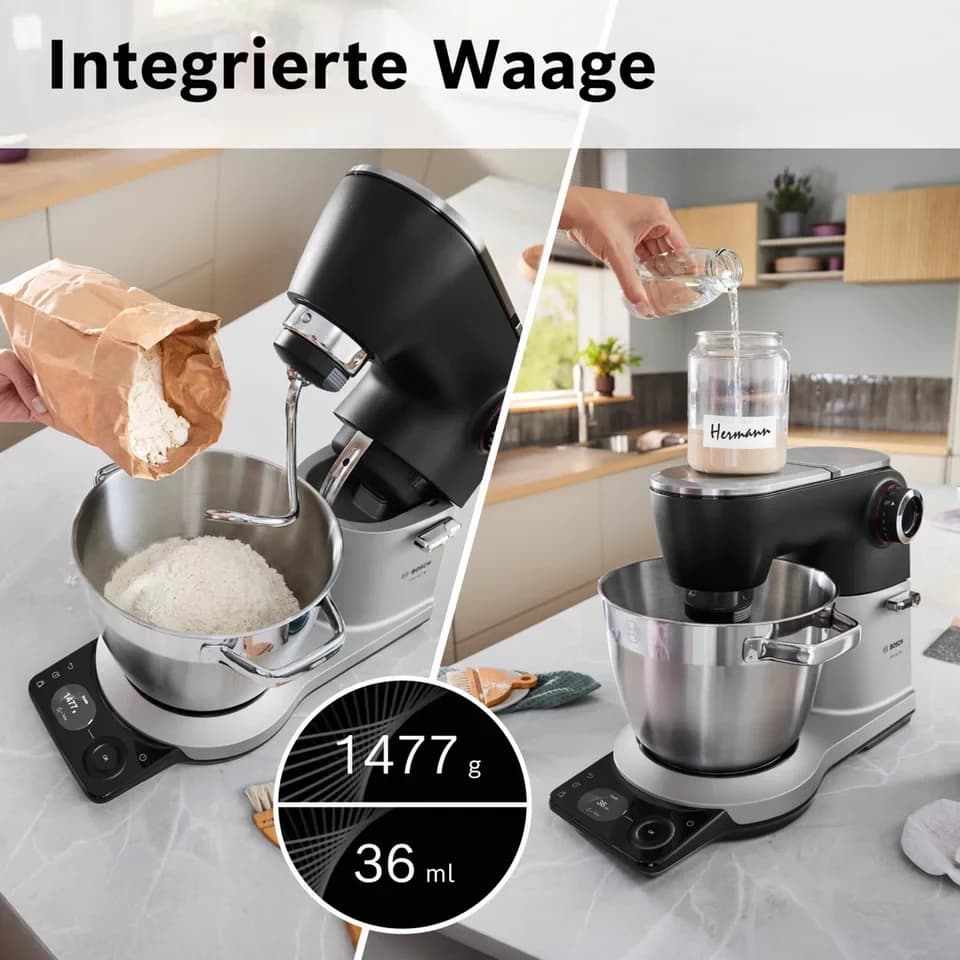 BOSCH Küchenmaschine Küchenmaschine Serie 8, MUMS8ZS18, XL 6 L Edelstahlschüssel, Waage, 1800 W, 10,2 l Schüssel, 7 Automatikprogramme, Timer, Vollmetallgehäuse, Edelstahl-Rührer - Thumbnail 9