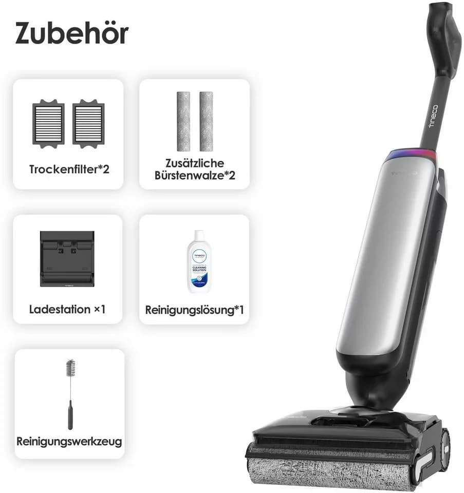 Tineco Nass-Trocken-Sauger Floor One S9 Artist Premium, 180° Grad Neigungswinkel, Selbstantrieb, 230 W, beutellos, 50 Min Akku, Automatische Anpassung der Saugleistung, Selbstreinigung - Thumbnail 9
