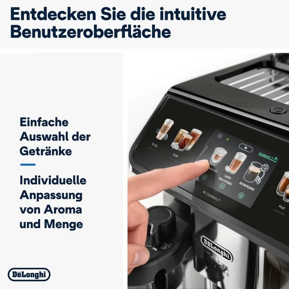 De'Longhi Kaffeevollautomat Eletta Explore Cold Brew ECAM450.86.T - 100 Rezepte (App), heiß & kalt, Cold Brew in unter 5 Minuten inkl. 3,5" Touch-Display & To-Go Funktion - Thumbnail 8