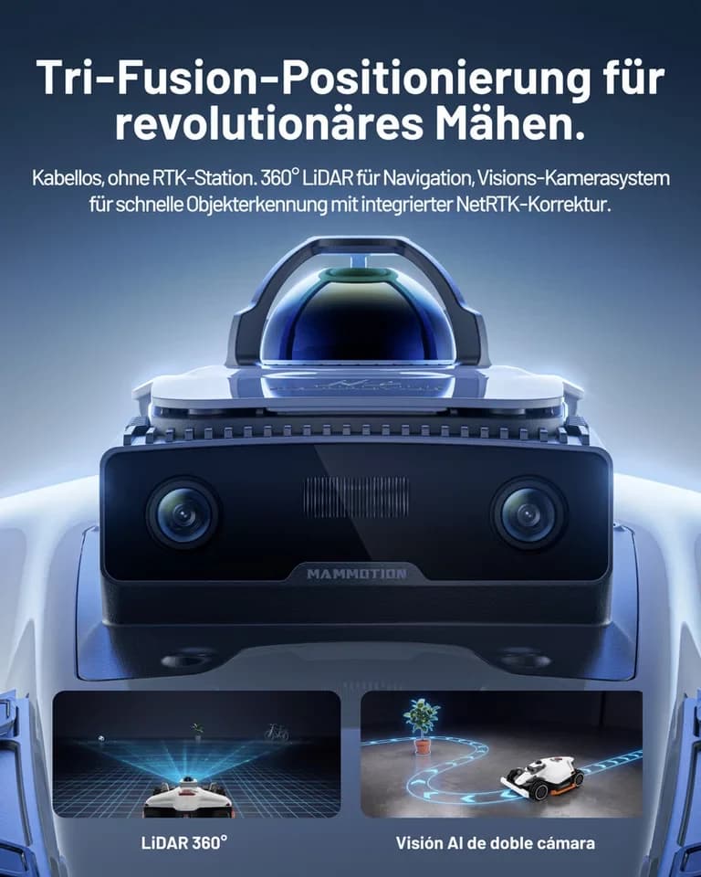Mammotion Rasenmähroboter LUBA 3 AWD 1500 Mähroboter ohne Begrenzungskabel, bis 1500 m² Rasenfläche, (360° LiDAR + Dual-Kamera-KI-Vision), 360 LiDAR + KI-Vision, Allradantrieb, Auto-Kartierung, 4G-Modul, APP - Thumbnail 2