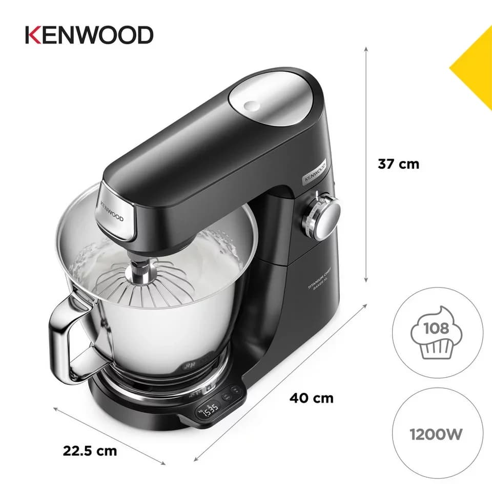 KENWOOD Küchenmaschine Titanium Chef Baker XL KVL85.004BK, EasyWeigh™-Waage, 1200W, schwarz, 1200 W, 7 l Schüssel, 3-teiliges Patisserie-Set, Flexi-Element, 5l & 7l Rührschüssel, Spatel - Thumbnail 7