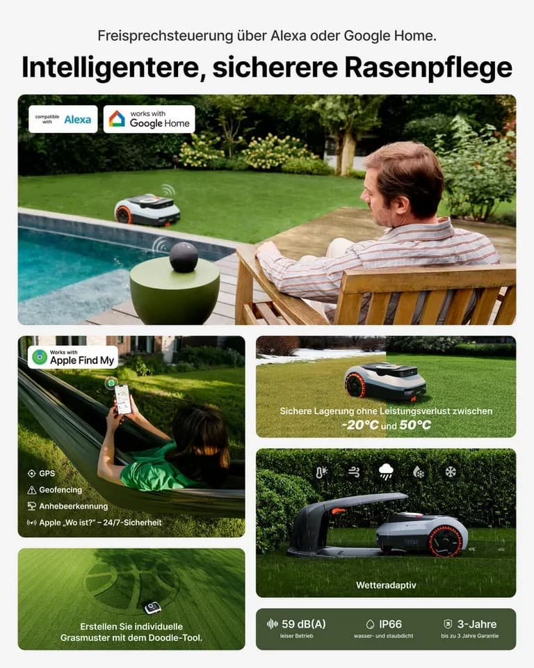 NAVIMOW Rasenmähroboter Segway i210/i220 LiDAR Pro Mähroboter ohne Begrenzungskabel, bis 1000 m² Rasenfläche, (1-St., Xero-Turn AWD für 55 % Steigungen, Auto-Kartierung), mit Garage M, LiDAR+Vision+NRTK Tri-Fusion-Positionierung - Thumbnail 7