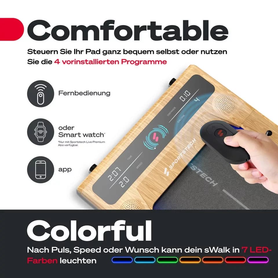 Sportstech Laufband sWalk, bis 8 km/h, Steigung 7,5%, Trainingsprogramme, LED Tempolicht - Thumbnail 5