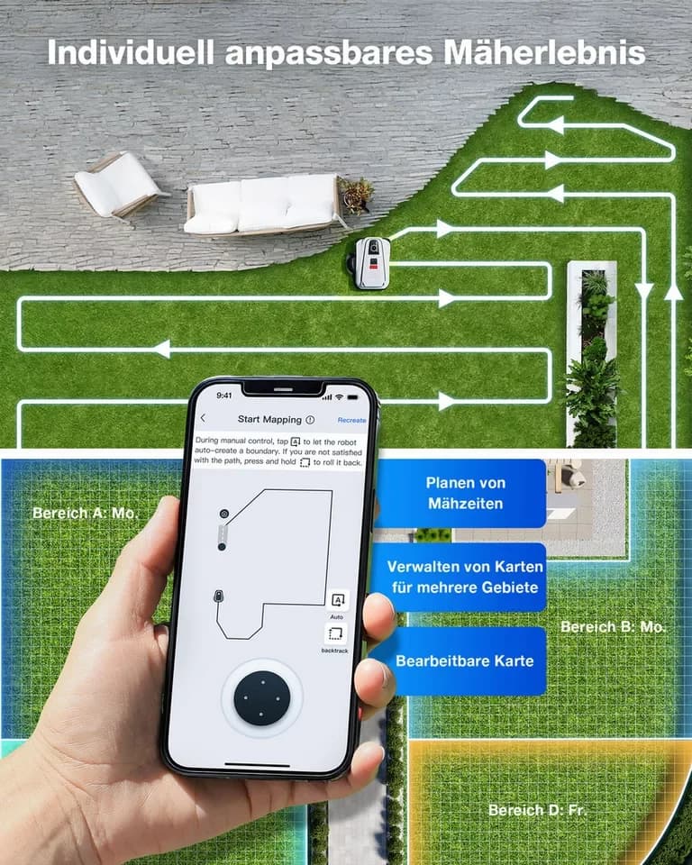 ECOVACS Rasenmähroboter GOAT A1600 LiDAR PRO, bis 1600 m² Rasenfläche, (Mäheffizienz von 400 m²/h, Trimmer (8500 rpm), Dual-LiDAR Navigation, leistungsstarker 32-V Energieplattform - Thumbnail 8