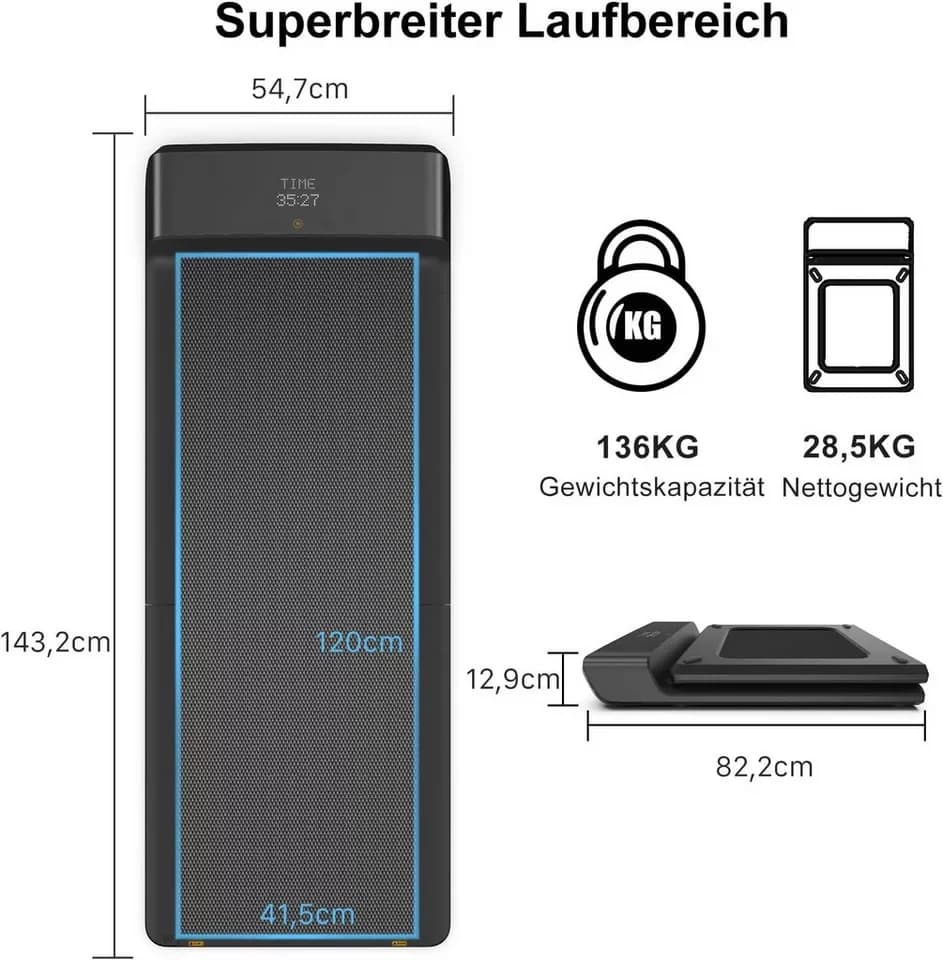 Kingsmith Laufband Klappbares WalkingPad A1 Pro Laufband für Schreibtisch, 180° Falttechnik, App Steuerung, LED Display, 0,5-6 km/h, max.136KG - Thumbnail 6
