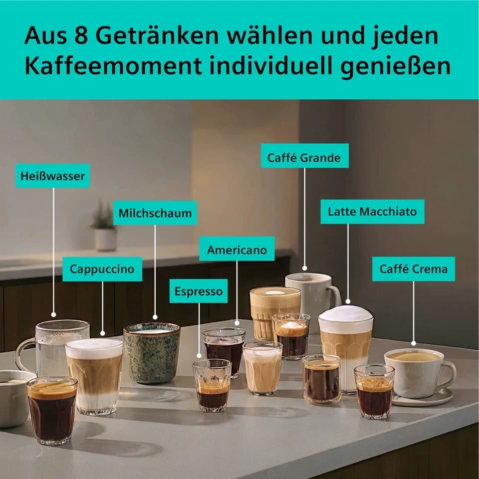 SIEMENS Kaffeevollautomat EQ500 TP553E19, Doppeltassenfunktion, 8 Getränke, farb. Touchdisplay, Keramikmahlwerk, entnehmbare Brüheinheit, Steuerung per App, Schwarz - Thumbnail 3
