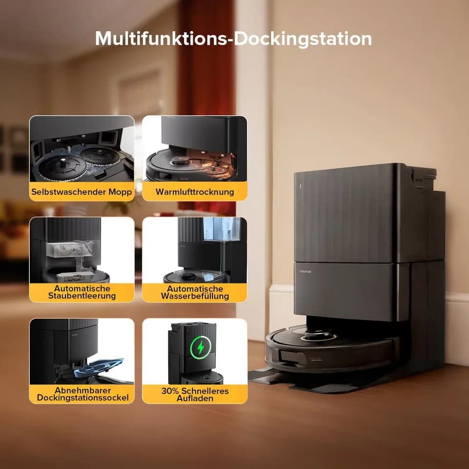Roborock Saugroboter Qrevo S5V, FlexiArm Mopp(Upgrade von Qrevo/S7 Pro Ultra), 60 W, 12000Pa Saugkraft, 100% Haar-Entfernungsrate, 0% Verhedderung, Multifunktionales Dock, Reactive Tech-Hindernisvermeidung, PreciSense-LiDAR-Navigation - Thumbnail 3