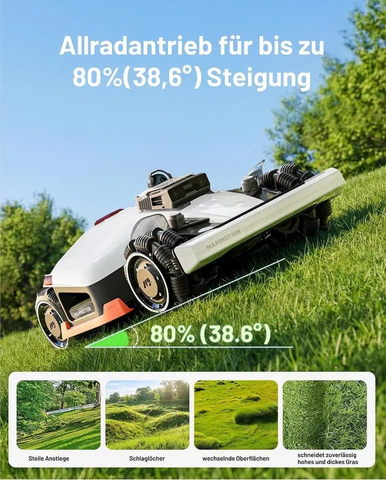 Mammotion Rasenmähroboter LUBA 3 AWD 1500 Mähroboter ohne Begrenzungskabel, bis 1500 m² Rasenfläche, (360° LiDAR + Dual-Kamera-KI-Vision), 360 LiDAR + KI-Vision, Allradantrieb, Auto-Kartierung, 4G-Modul, APP - Thumbnail 5