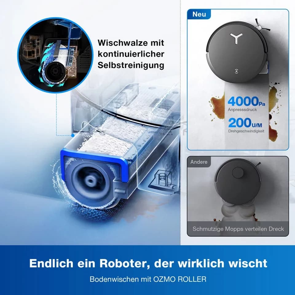 ECOVACS Saugroboter mit Wischfunktion, ECOVACS DEEBOT X8 OMNI, 18.000 Pa, OMNI-Station mit 75° Mopp-Waschen, OZMO ROLLER Wischen - Thumbnail 5