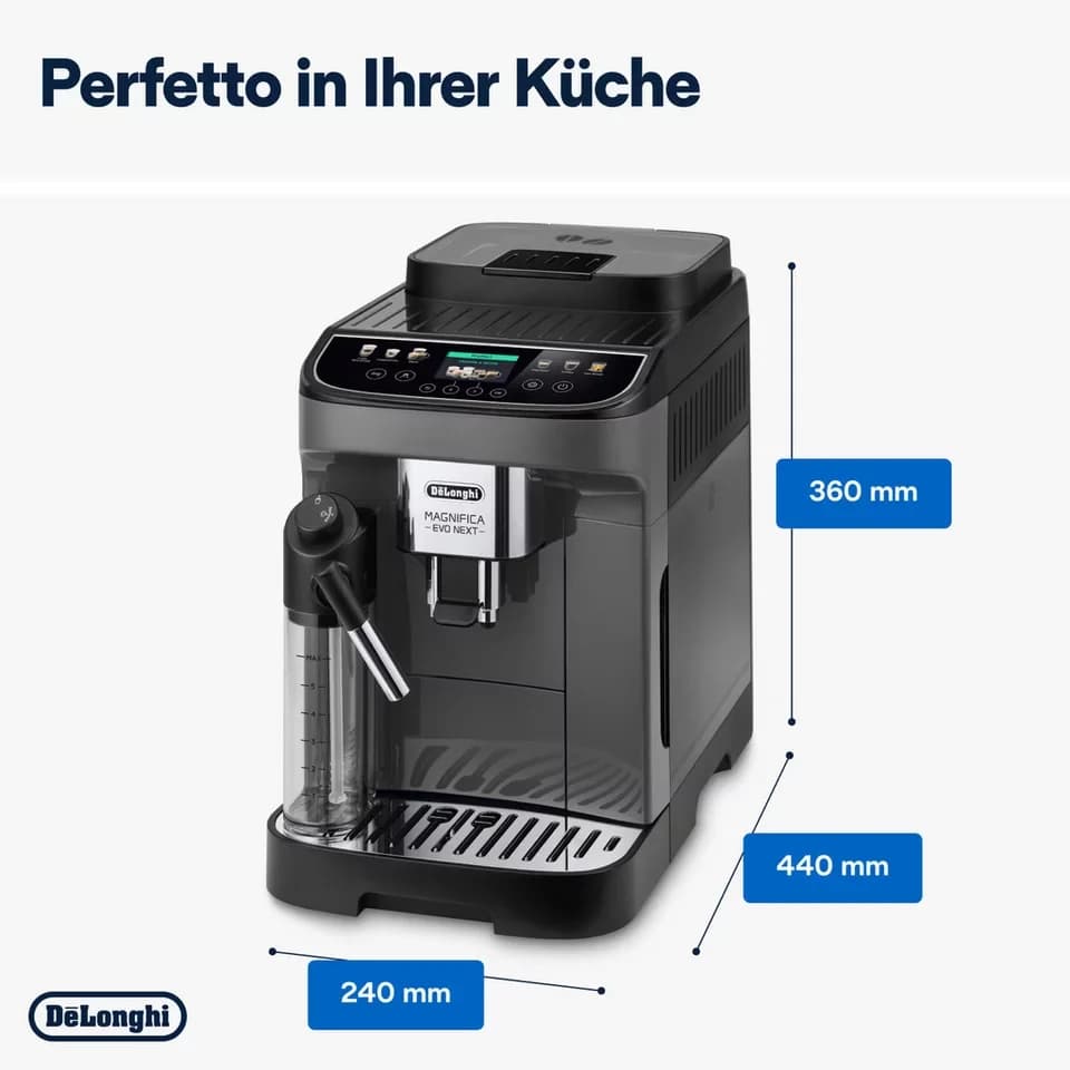 De'Longhi Kaffeevollautomat Magnifica Evo Next ECAM310.60.GB, Barista-Genuss per Touch, grau, MyLatteFunktion, 3 Benutzerprofile, LatteCrema Milchsystem, 10 Rezepte - Thumbnail 7