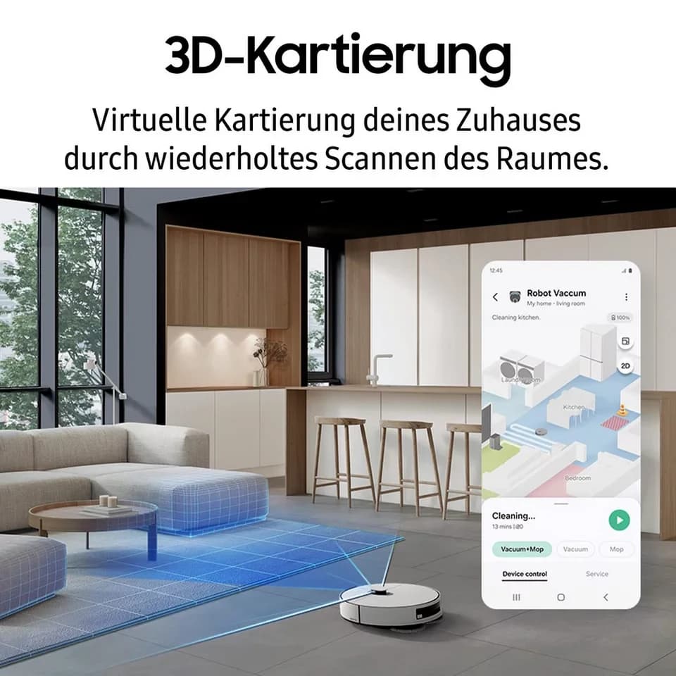 Samsung Saugroboter mit Wischfunktion VR7MD96B14G/WD, 70 W, BESPOKE Jet Bot Combo Steam Plus - Thumbnail 10