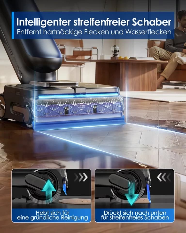 Tineco Nass-Trocken-Sauger FLOOR ONE Station S9 Artist mit 5 Liter Frischwasserstation, 230 W, 110° Grad Heißluft-Trocknung, 22.000 pa Saugleistung - Thumbnail 10