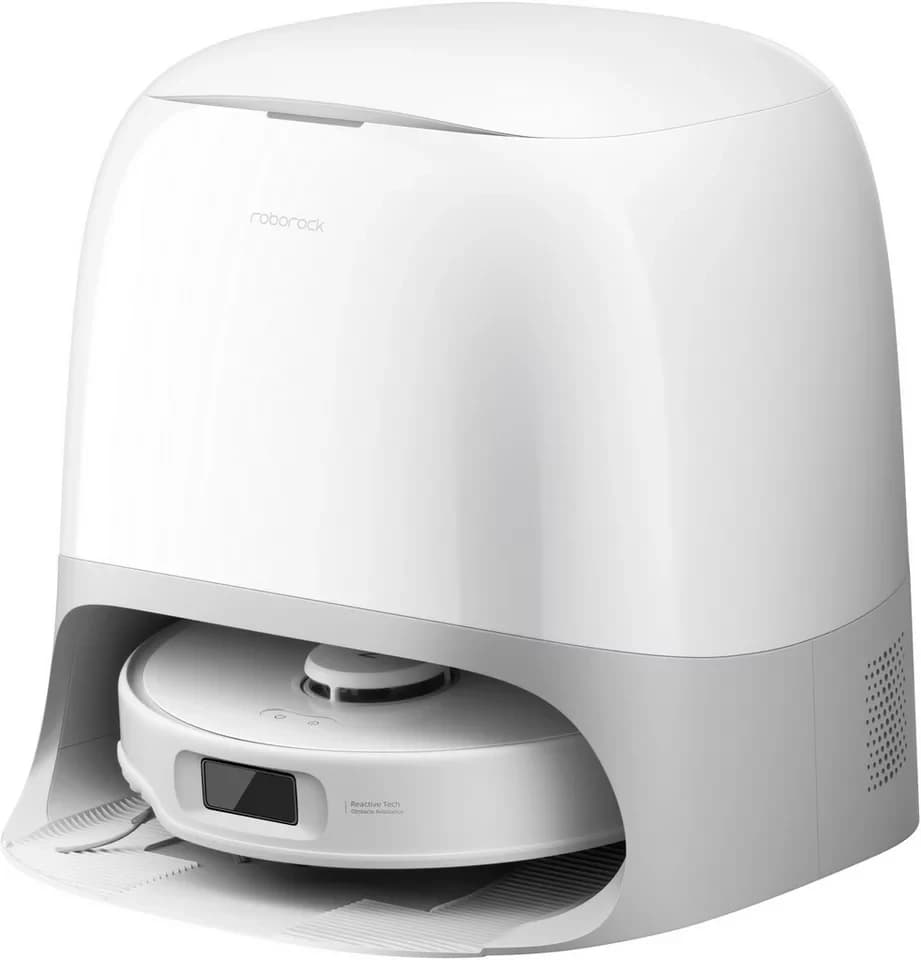 Roborock Saugroboter Qrevo Curv 5A1, mit Wischfunktion, automatisches Entleeren, 66 W, beutellos, Auffüllen intensiver und Moppwäsche bei 75 °C.