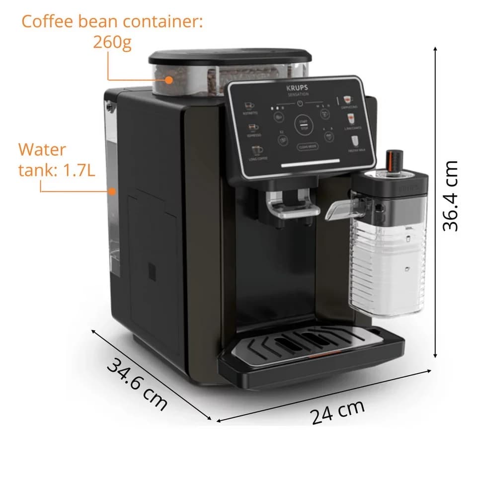 Krups Kaffeevollautomat EA9129 Sensation Milk, 6 Kaffee- und Milchspezialitäten, aut. Reinigung, Metall-Brühgruppe - Thumbnail 10