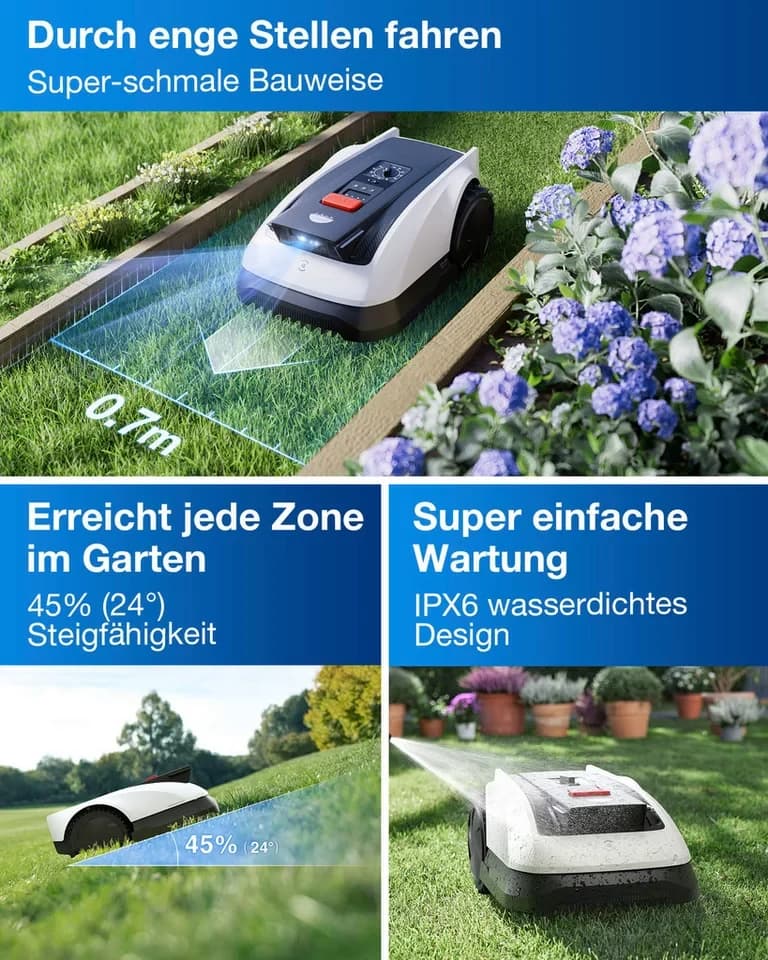 ECOVACS Rasenmähroboter GOAT O800 RTK, bis 800 m² Rasenfläche, (Packung), Steuerung per App, LiDAR-Enhanced RTK Navigation; Grundfarbe: weiß - Thumbnail 4