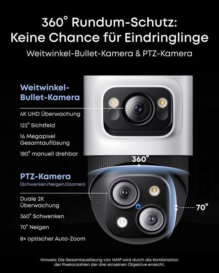 eufy Security IP-Überwachungskamera eufy PoE NVR Security System S4 Max, 3-Linsen Bullet-PTZ-Kameras (1-tlg., 4*PoE NVR Security System S4 Max, KI Auto-Framing&Tracking, Farbnachtsicht, Stroboskop) - Thumbnail 2