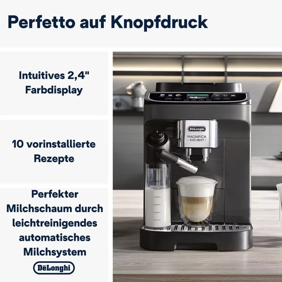 De'Longhi Kaffeevollautomat Magnifica Evo Next ECAM310.60.GB, Barista-Genuss per Touch, grau, MyLatteFunktion, 3 Benutzerprofile, LatteCrema Milchsystem, 10 Rezepte - Thumbnail 2