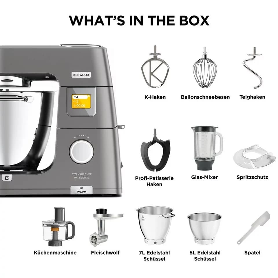 KENWOOD Küchenmaschine Titanium Chef Patissier XL KWL90.594SI, 1400 W, 7 l Schüssel, Wärmefunktion, zusätzliche 5 l Schüssel, inkl. umfangreiches Zubehör - Thumbnail 6