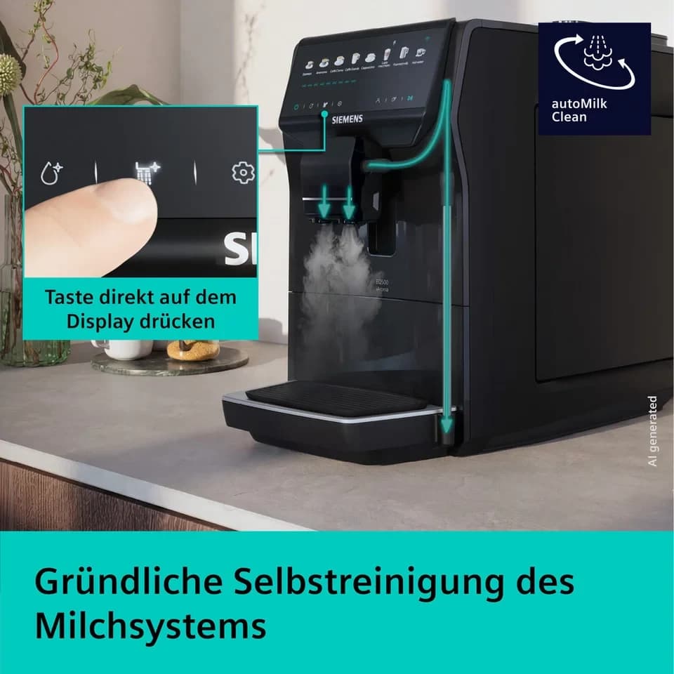 SIEMENS Kaffeevollautomat EQ500 TP553E19, Doppeltassenfunktion, 8 Getränke, farb. Touchdisplay, Keramikmahlwerk, entnehmbare Brüheinheit, Steuerung per App, Schwarz - Thumbnail 7