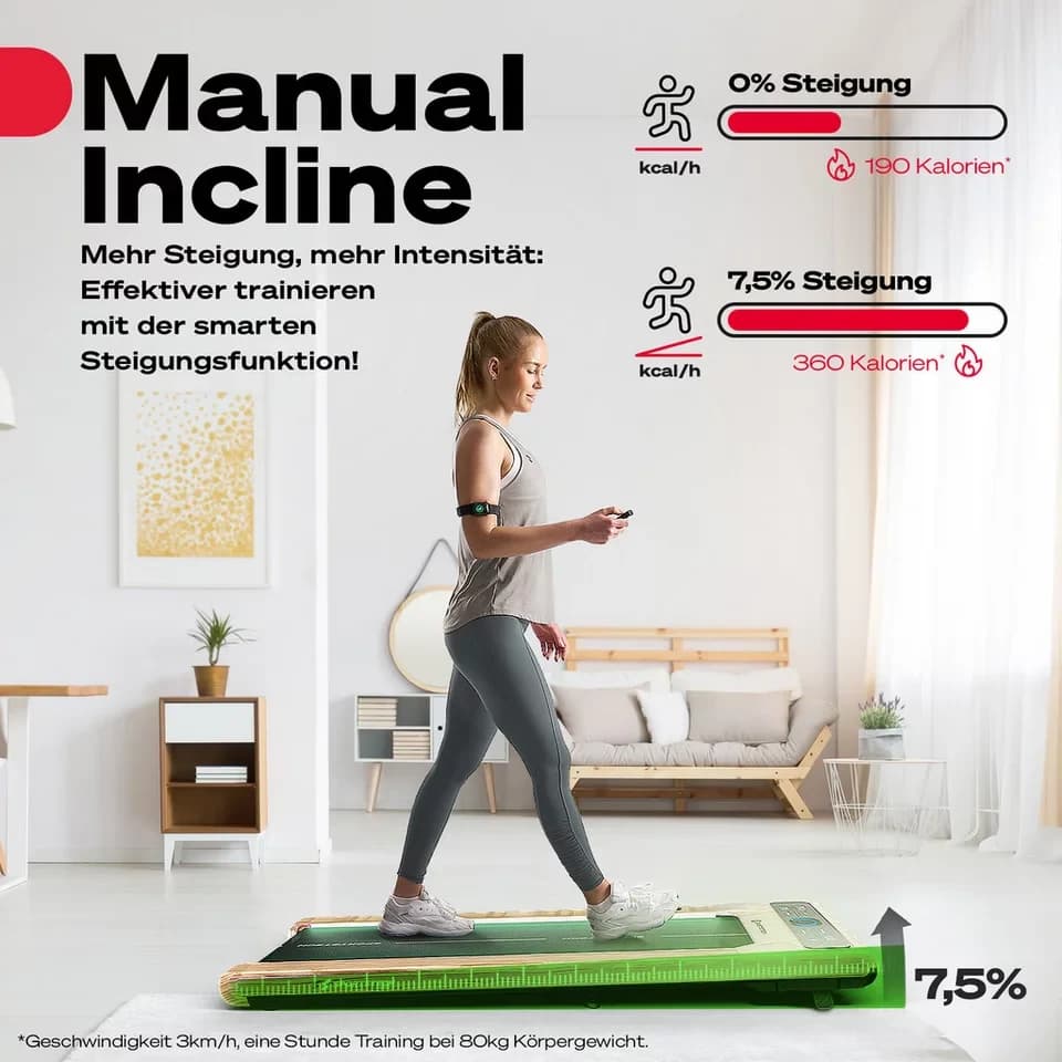 Sportstech Laufband sWalk, bis 8 km/h, Steigung 7,5%, Trainingsprogramme, LED Tempolicht - Thumbnail 7