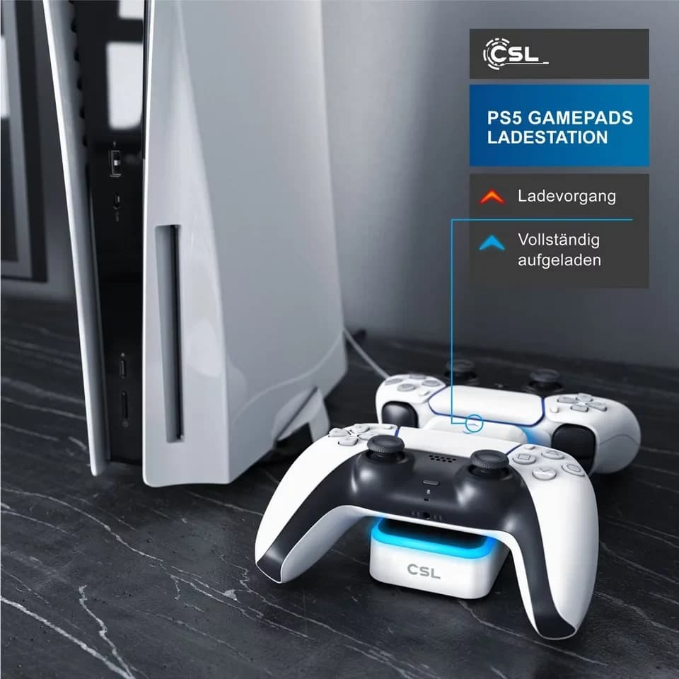 CSL PS5 Controller Ladestation, Twin Charge Playstation Wireless Gamepad DualSense-Ladestation (1000 mA, 1-tlg., Schnell Ladegerät mit USB Ladekabel & LED Anzeige) - Thumbnail 5
