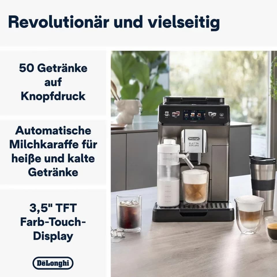 De'Longhi Kaffeevollautomat Eletta Explore Cold Brew ECAM450.86.T - 100 Rezepte (App), heiß & kalt, Cold Brew in unter 5 Minuten inkl. 3,5" Touch-Display & To-Go Funktion - Thumbnail 3