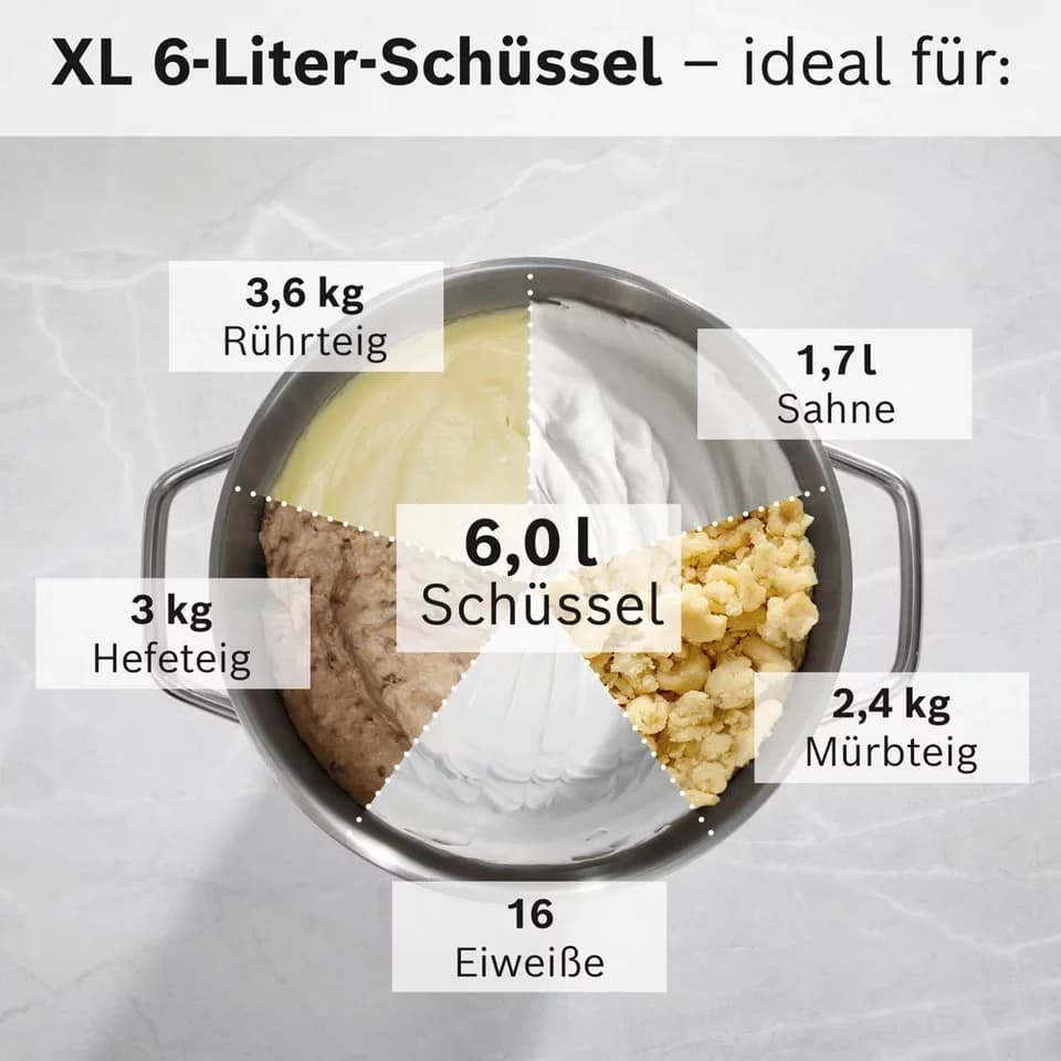 BOSCH Küchenmaschine Küchenmaschine Serie 8, MUMS8ZS18, XL 6 L Edelstahlschüssel, Waage, 1800 W, 10,2 l Schüssel, 7 Automatikprogramme, Timer, Vollmetallgehäuse, Edelstahl-Rührer - Thumbnail 4