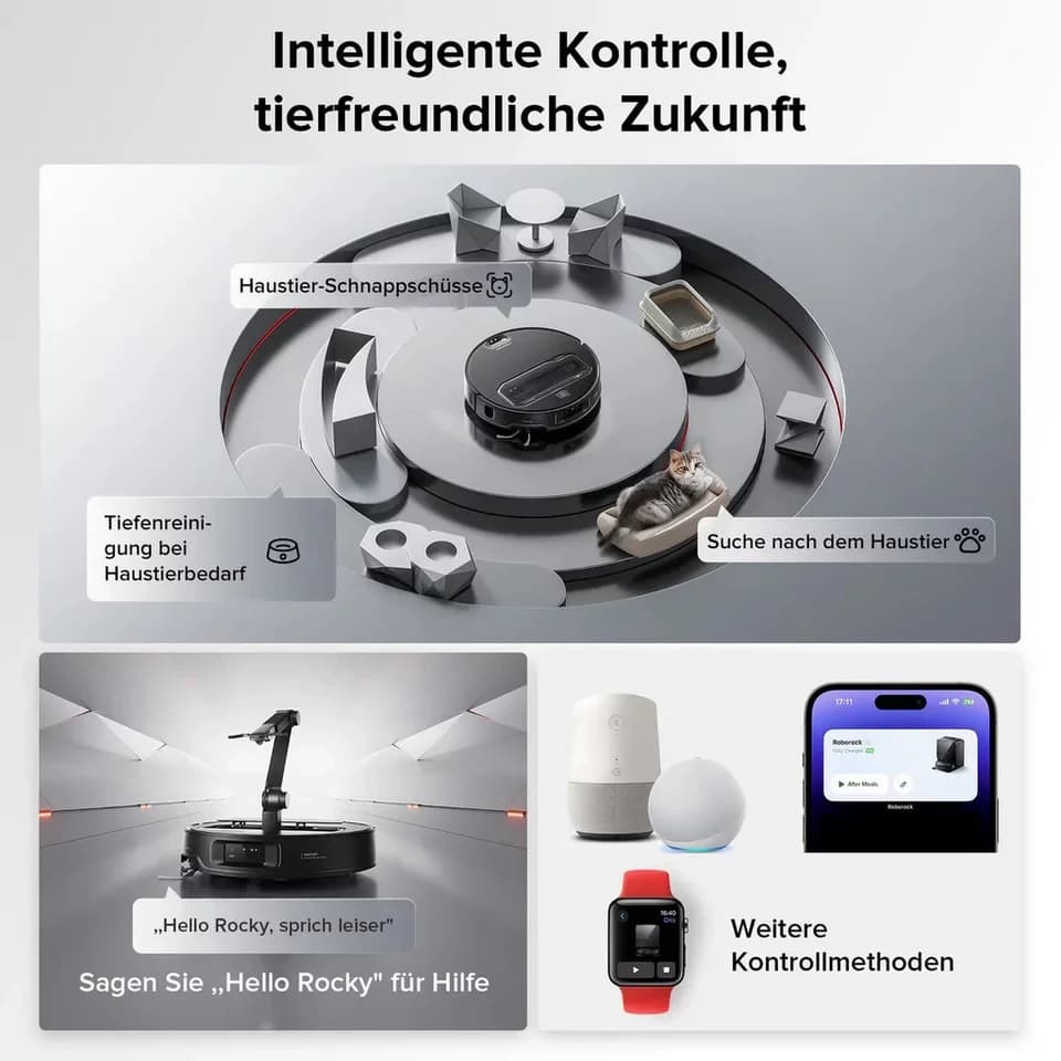 Roborock Nass-Trocken-Saugroboter Roborock Saros Z70 Staubsaugerroboter mit OmniGrip™ Arm silber, Beutellos 0,18 l, Saugen und Wischen in einem Arbeitsgang - Thumbnail 5