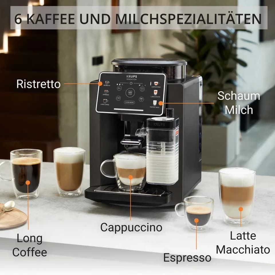 Krups Kaffeevollautomat EA9129 Sensation Milk, 6 Kaffee- und Milchspezialitäten, aut. Reinigung, Metall-Brühgruppe - Thumbnail 2