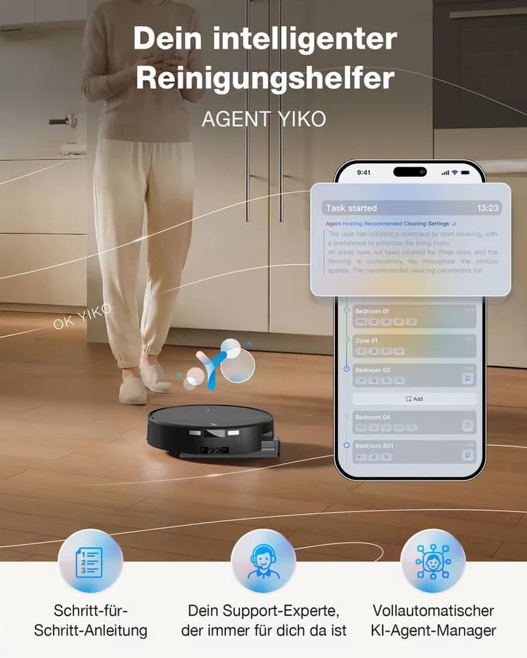 ECOVACS Nass-Trocken-Saugroboter DEEBOT T90 PRO OMNI (Black), 65 W, mit Beutel, Saug-und Wischroboter mit All-in-One Station und 30.000 Pa Saugkraft - Thumbnail 9