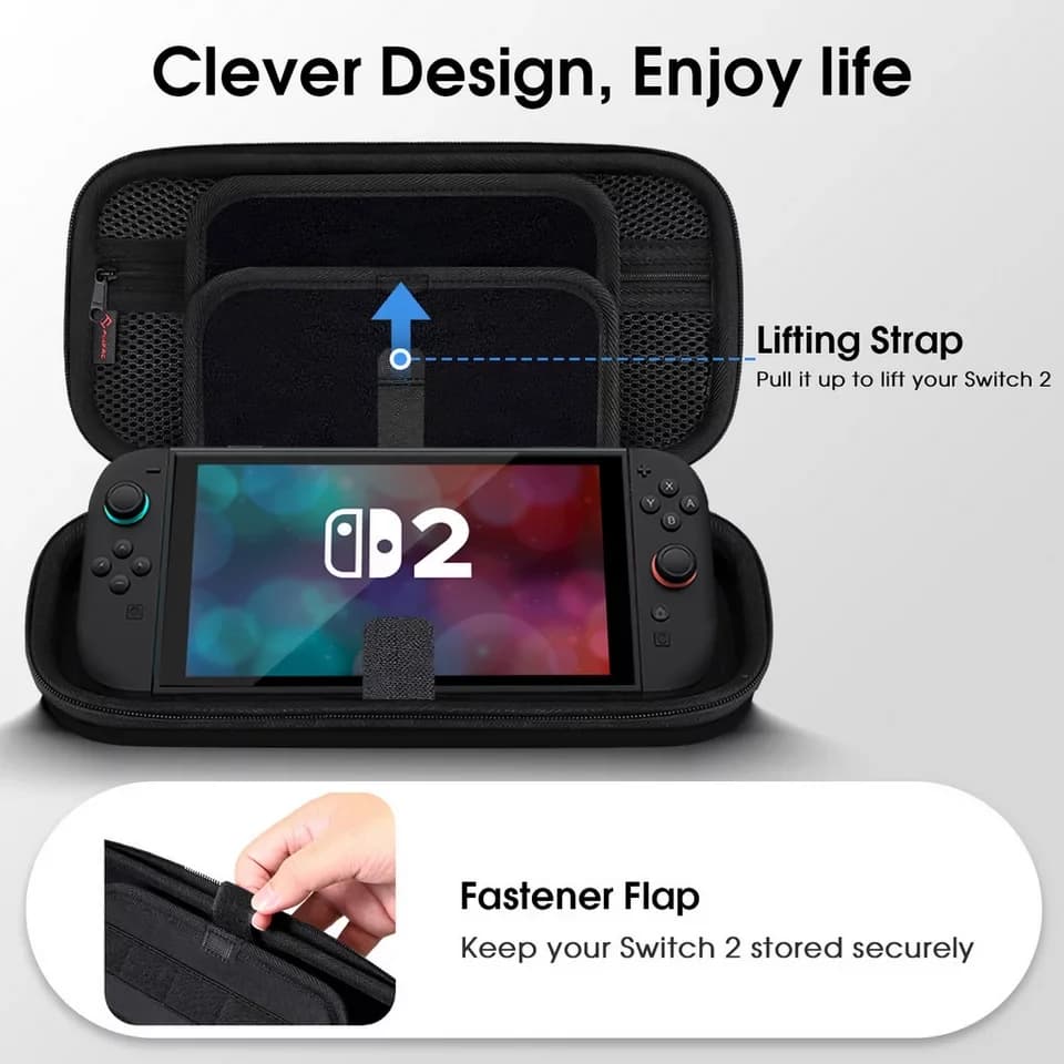 Fintie Nintendo-Schutzhülle Tasche für Nintendo Switch 2(2025 Modell) - Tragetasche, mit 20 Spielkartenhaltern und Haltegurt für Switch Konsole und Zubehör - Thumbnail 4