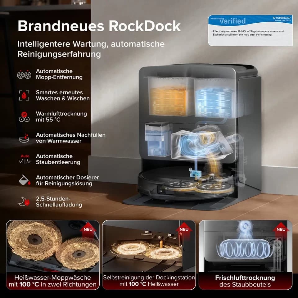 Roborock Saugroboter mit Wischfunktion roborock Saros 20, 36.000 Pa, Brandneues RockDock, AdaptiLift Chassis 3.0, 7,95cm Ultra-Slim Design,StarSight System 2.0 - Thumbnail 5