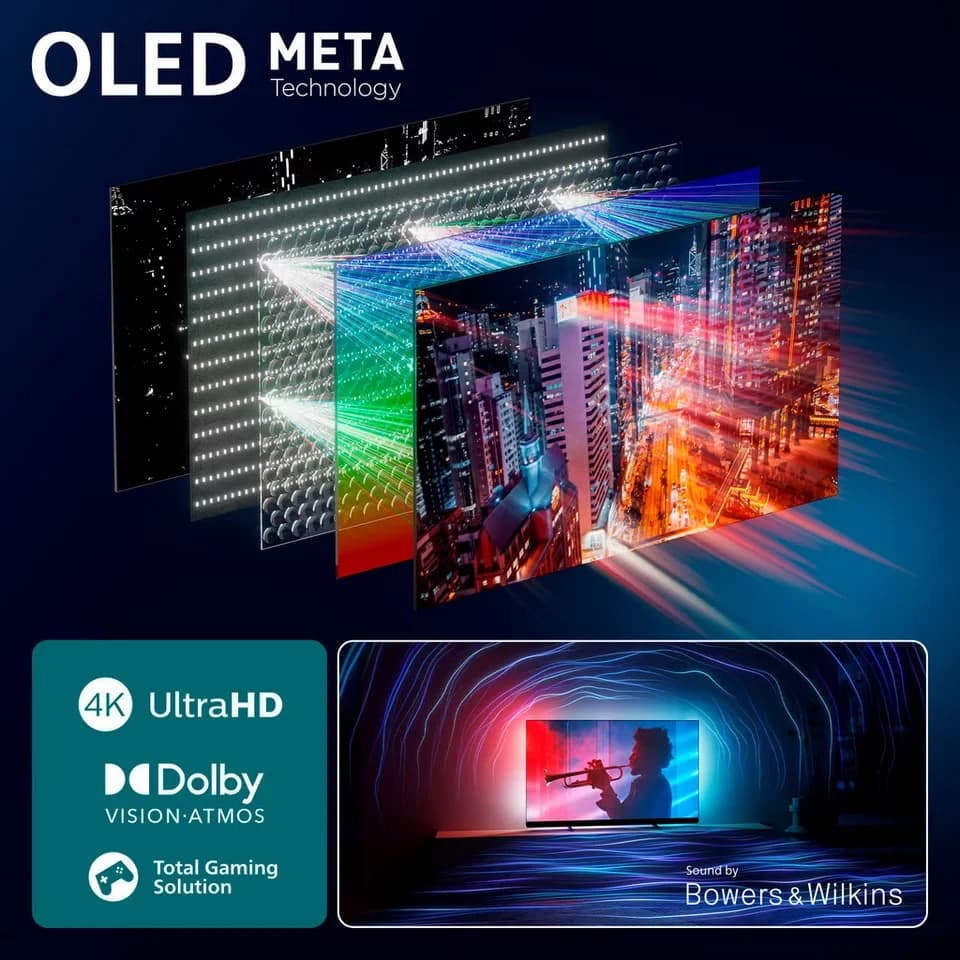 Philips 55OLED910/12 OLED-Fernseher (139 cm/55 Zoll, 4K Ultra HD, Smart-TV, Google TV, Ambilight, P5 AI, Bowers & Wilkins, Dolby Vision, Google TV, Gaming) - Thumbnail 10